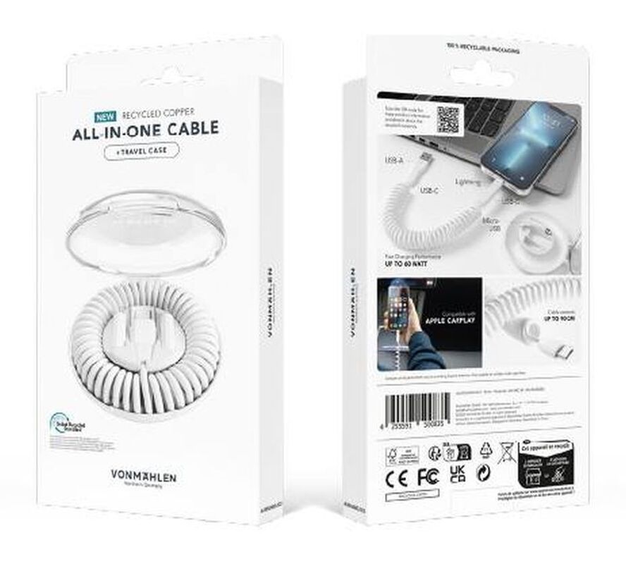 Кабель Vonmahlen Allroundo Eco для быстрой зарядки, черный арт.20777.30