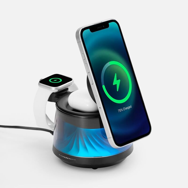 Bluetooth-колонка с подсветкой и беспроводной зарядкой Quantum, черная арт.18395.30