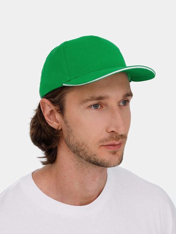 Бейсболка Classic 2.0, ярко-зеленая с белым кантом арт.21848.92